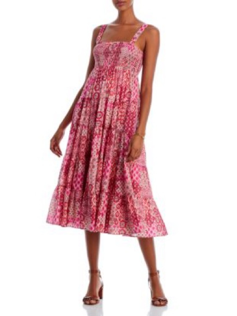 NWT Bloomingdale’s Pink Floral Midi Dress Feminine Cottagecore Smocked Size M